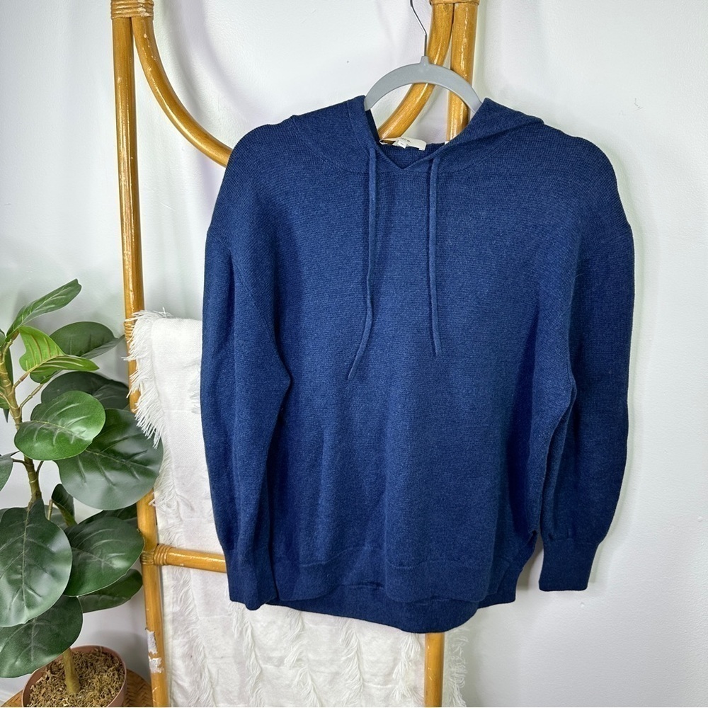 Vince Navy Blue Long Sleeve Hooded Waffle Knit Sweater sz XS